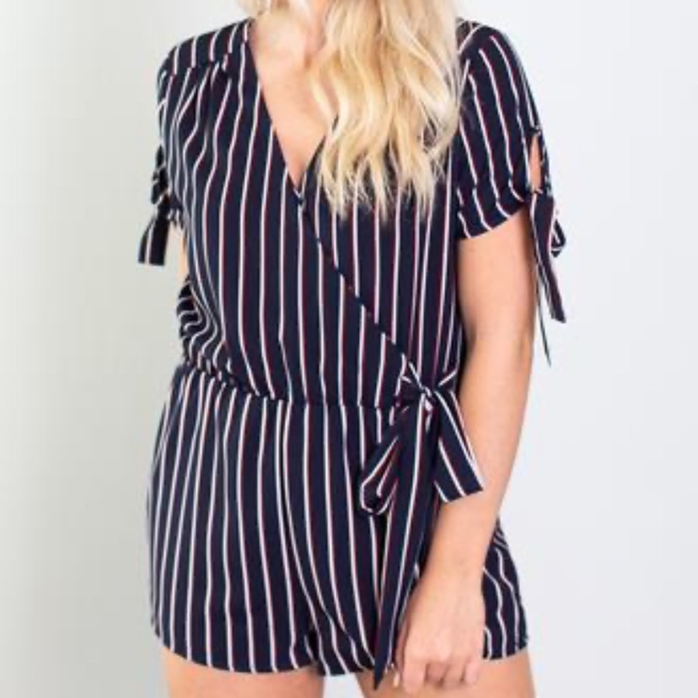 NWT Navy Striped Romper Size Small